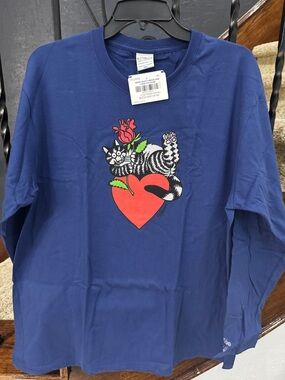 Men’s XXL Long-Sleeve Navy Shirt with Heart Rose Cat B.Kliban Crazy Shirts